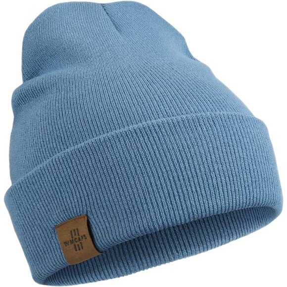 Men and Women Blue Acrylic Stretchy Daily Knit Warm Winter Beanie Hats - Picture 1 of 6